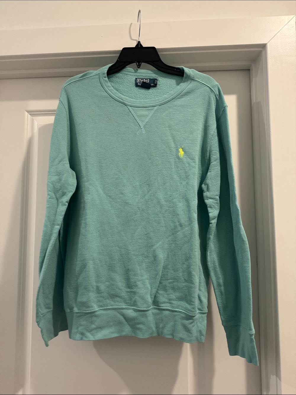 Polo by Ralph Lauren Men's Seafoam Green Crewneck Sweatshirt with Yellow Pony